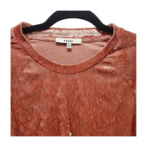 Ro&De Velvet Crewneck Top Gathered Cuff Salmon Pink Sz M Medium - Picture 4 of 8